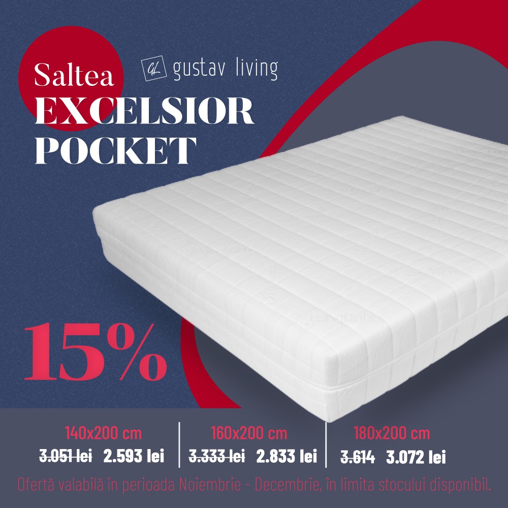 Saltea Bien Dormir Excelsior Pocket M, ortopedica, Argentum, memory profilat, arcuri pocket spring